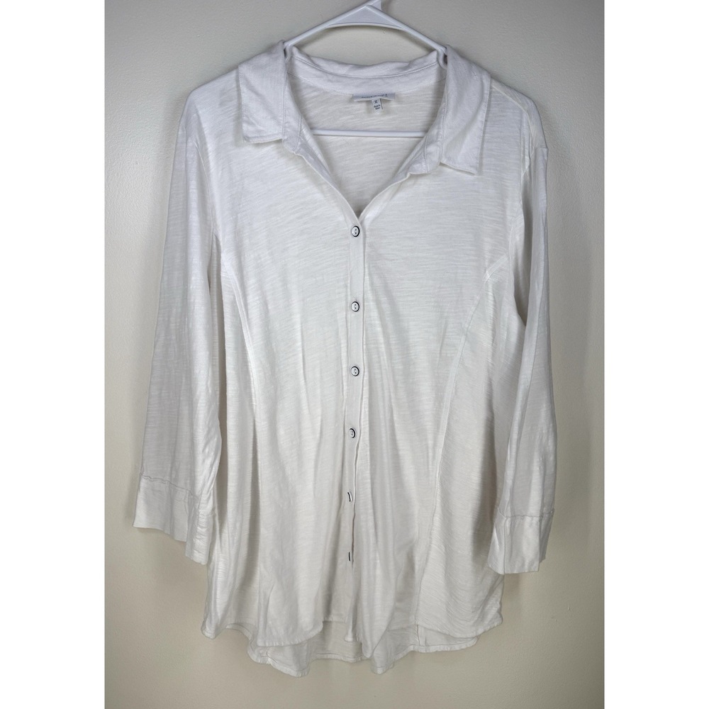 Habitat Clothes to Live In Button front Blouse Top Cotton Lagenlook XL Collared